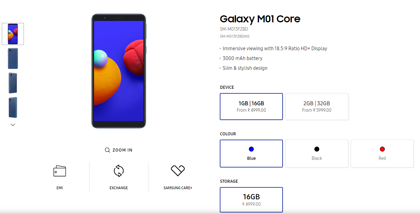 Samsung Galaxy M01 Core Best Smartphone Under 5000